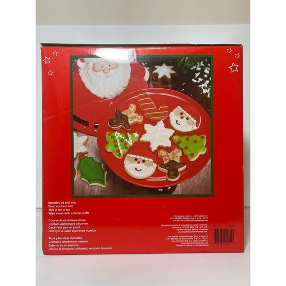 Holiday/Christmas Hand Painted SANTA 2 Piece Cookie Tray & Lid 13" NEW IN BOX - Picture 3 of 6